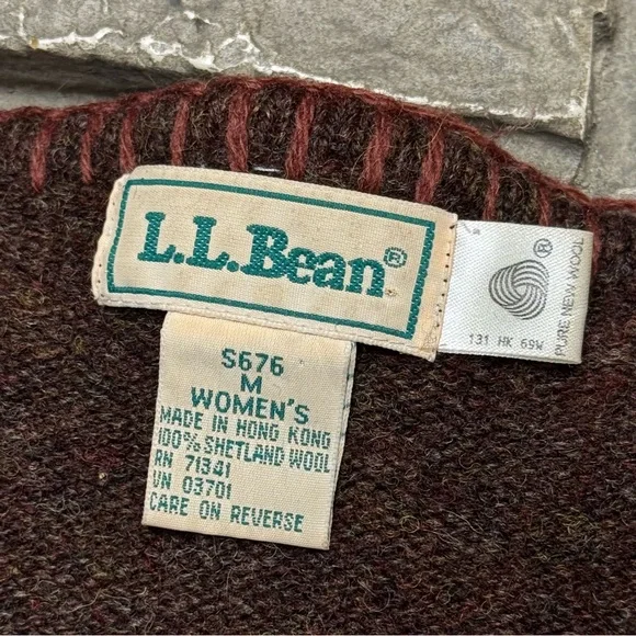 Vintage LL Bean Wool Cardigan Sweater Women’s Medium Crop Leaves Fall Button - Picture 4 of 8